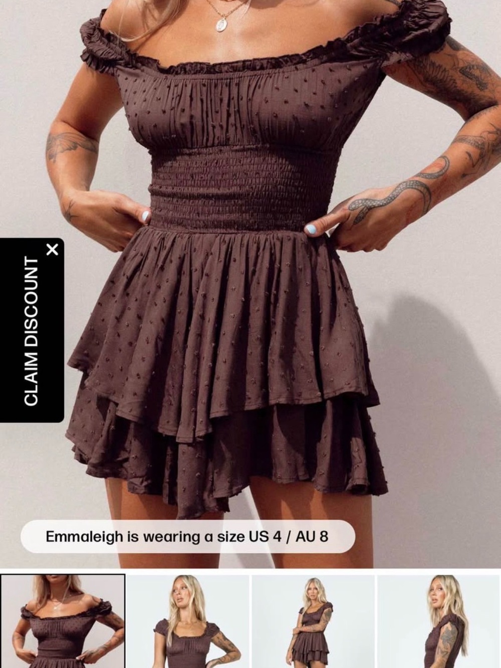 Princess Polly Chocolate Brown Off-Shoulder Smocked Romper